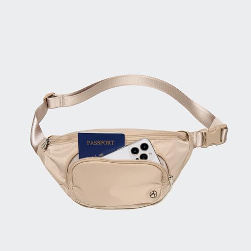 Pander Everywhere Belt Bag Crossbody Fanny Pack with Mesh Pockets and Adjustable Strap, 4L / Raw Linen - color: Raw Linen, size: 4L (114cm Strap)