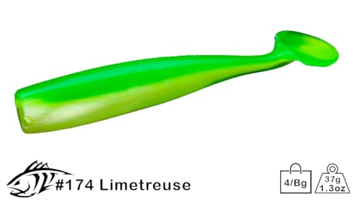 Lunker City Fishing Shaker 6" Swimbait Soft Plastic Bass Lure with Tail Swimming and Wobbling Action Swim Bait, 4 Per Bag, Made in The USA - color: Limetreuse
