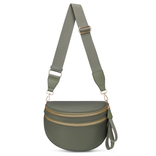 Pure Colour Crossbody Bum Bags for Women Spacious Checkered Cross body Bag Nylon Trendy Fanny Pack for Travel - color: Beans Green