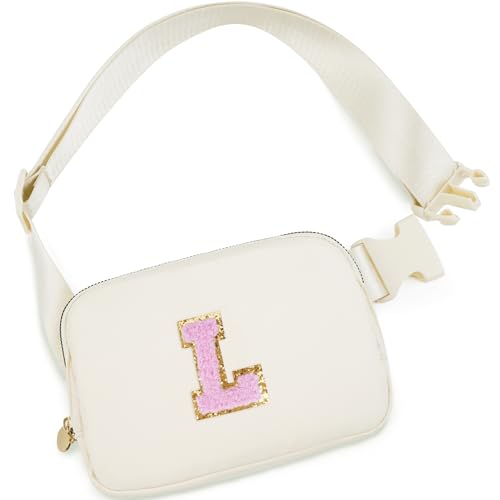 Uygafly Birthday Gifts for 4 5 6 7 8 9 10 11 12 13 Year Old Girl,Gift for Teen Girls Kids Toddler,Personalized Initial Fanny Pack Purse Crossbody Bag Belt Bag Cute Trendy Stuff | Cream,L - color: Cream, style: L