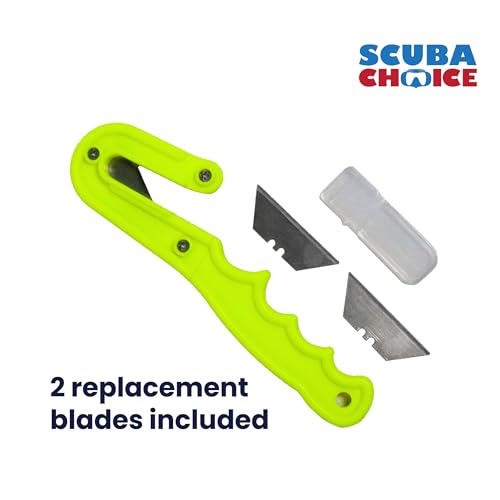 Scuba Choice Diving Line Cutter – 8" Safety Design, Firm Grip Handle, 2 Extra Blades, Waterproof, Compact Tool for Fishing, Spearfishing, Underwater Emergencies