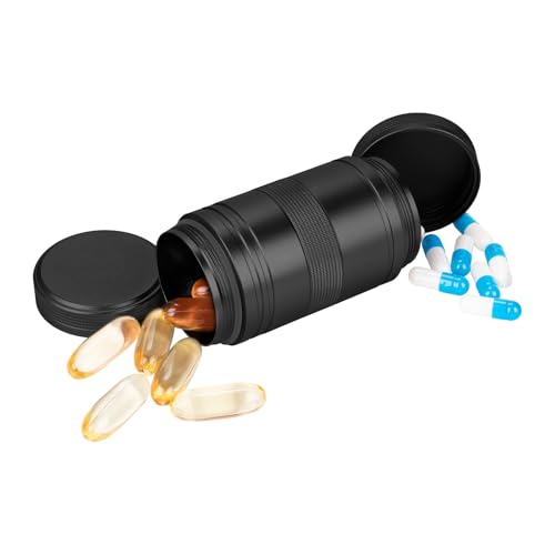 Metal Pill Box 2 Times a Day - Portable Waterproof Small Pill Case (AM PM), Travel Daily Pill Container, Compact Pill Holder Medicine Organizer for Pills/Vitamin/Fish Oil/Supplements, Black - color: Black, size: Small-Medium