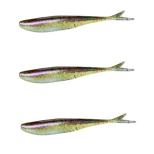 Lunker City Fishing 4.5" Freaky Fish Split Tail Soft Plastic Minnow Bass Lure Stick Bait Shad Jerkbait, 8 Per Bag, Made in The USA - color: 270 Jungle Jazz
