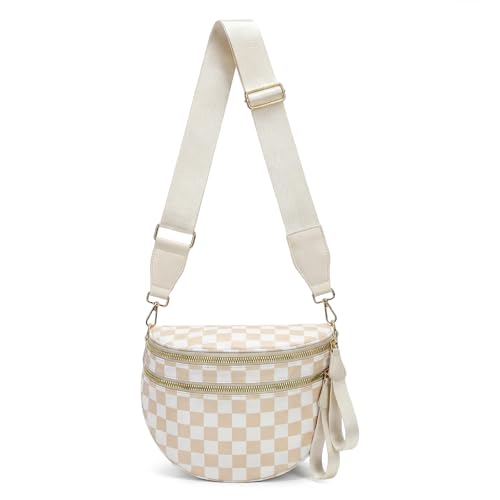 Crossbody Bags for Women, Spacious Nylon Belt Purse Fanny Packs, Crescent Oversized Checkered Bum Bag (Checkered - Beige) - color: Checkered - Beige