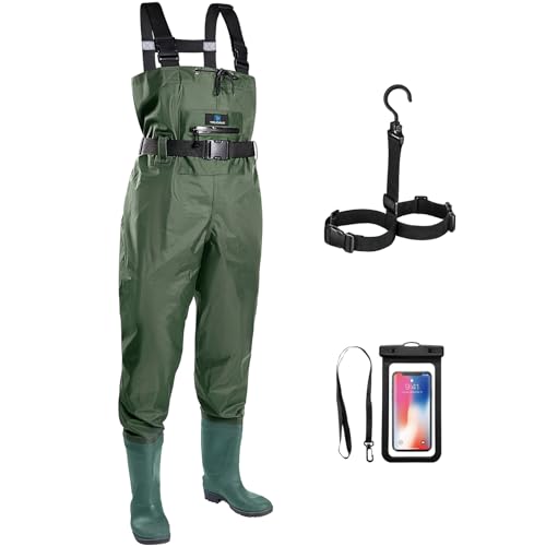 Trudave Chest Waders for Men with Boots, 2-Ply Nylon/PVC Waterproof Fishing & Hunting Waders for Men and Women - color: Green, size: M6/W8