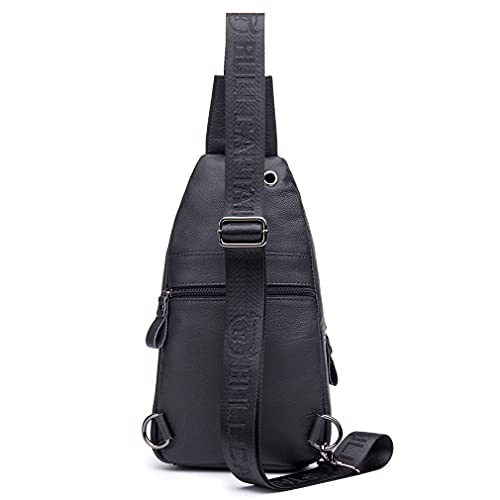 Hebetag Leather Sling Bag Crossbody Backpack for Men Women Outdoor Travel Work Shoulder Chest Pouch Camping Casual Daypack Black 18cm(W) x8cm(D) x30cm(H)(7.08"x3.14"x11.81") approx; - color: #08black