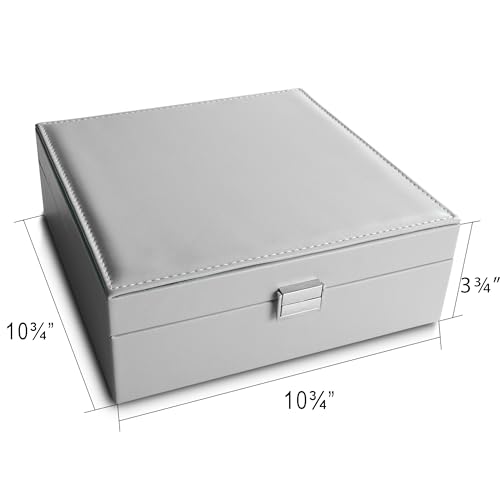 Frebeauty Earring Organizer Classic Jewelry Box 50 Slots Double Layer Jewelry Storage Case with 6 Necklace Hook and Bracelet Pocket(Grey) - color: Grey