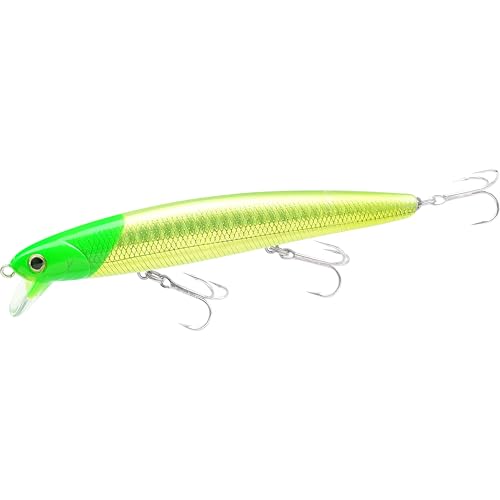 LUCKY CRAFT FlashMinnow 110, Saltwater Fishing Lures, Jerkbait Surf Fishing Accessories and Gear, 1-2 ft Slow Suspending Topwater Lure, Halibut and Bass - color: 706 Laser Green Head Chart