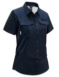 Haimont Women's UPF 50+ Short Sleeve Hiking Button Down Shirt | Quick-Dry Stretch, Mesh Back Vents, 2 Chest Pockets + Zip Pocket, Sunglasses Loop, Lens Cloth, Travel - color: Dark Blue, size: X-Small