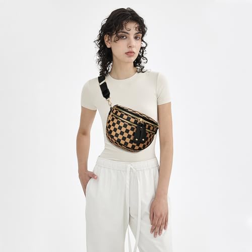 KKXIU Crossbody Sling Bag for Women Trendy Fanny Pack Vegan Leather Chest Bag | Trendy - color: 2-khaki