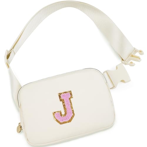 Uygafly Birthday Gifts for 4 5 6 7 8 9 10 11 12 13 Year Old Girl,Gift for Teen Girls Kids Toddler,Personalized Initial Fanny Pack Purse Crossbody Bag Belt Bag Cute Trendy Stuff | Cream,J - color: Cream, style: J