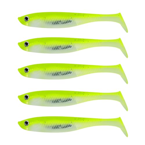 5/6Pcs Pre-Rigged Soft Plastic Lures, Paddle Tail Swimbait, Jig Heads for Bass, Walleye, Pike, Trout, Redfish Fishing - color: Chartreuse