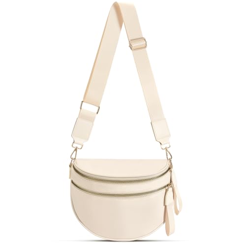 Checkered Nylon Crossbody Bag Bum Bag for Women Mom Large Checkered Fanny Packs with Adjustable Strap - color: Beige
