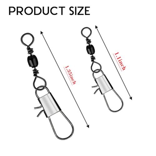 100Pcs Barrel Snap Swivels Fishing Tackle, Size 8# & 12# Stainless Steel Fishing Swivels with Safety Interlock Snaps, 10-20kg Tensile Strength Lure Connector for Freshwater & Saltwater