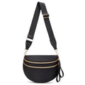 Pure Colour Crossbody Bum Bags for Women Spacious Checkered Cross body Bag Nylon Trendy Fanny Pack for Travel - color: Black
