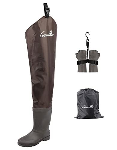 GREENWATER Hip Waders for Men Women with Boots Waterproof,2-Ply Bootfoot Hip Waders with Cleated for Fishing & Hunting - size: M11/W13