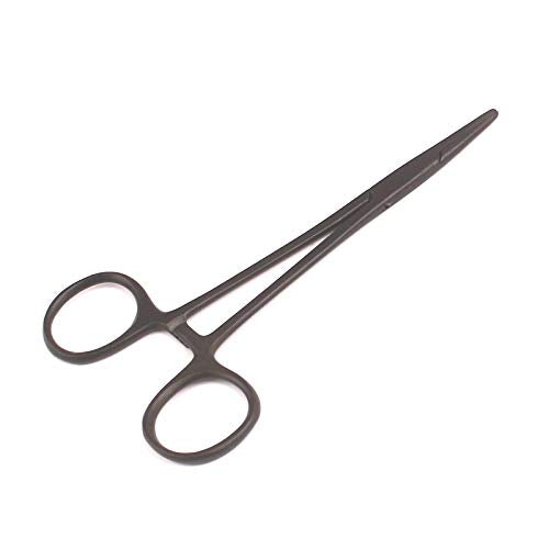 OdontoMed2011® Hemostat Forceps Locking Clamps Serrated Fishing Locking Forceps Clamp Fish Hook Remover Forceps (5" Straight, Black) - color: Black, size: 5" Straight