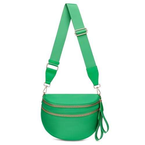Pure Colour Crossbody Bum Bags for Women Spacious Checkered Cross body Bag Nylon Trendy Fanny Pack for Travel - color: Green