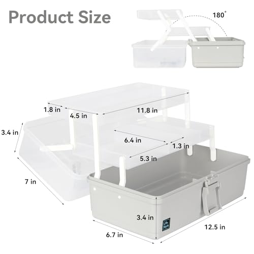 WEWLINE 3-Layers Plastic Portable Storage Box,Household Plastic Craft Supply Box with Handle,Multifunctional Storage Boxes for Children Student,Perfect for Home Office - color: GRAY