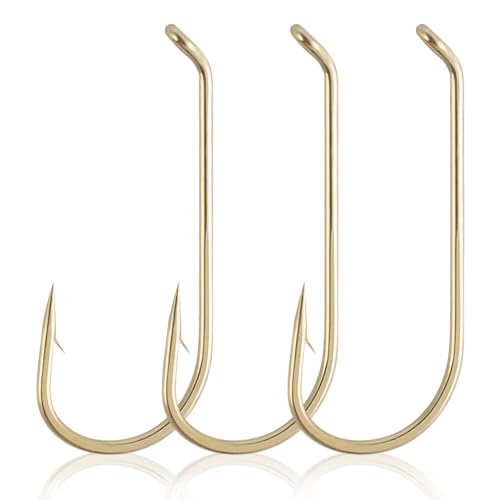 Dr.Fish 100 Pack Dry Fly Hooks Black Nickel High Carbon Steel Fly Tying Material Accessories Trout Salmon Fishing Hooks Freshwater Saltwater Fishing Barbed-Gold - color: Dry Fly Hooks-Gold, size: #8