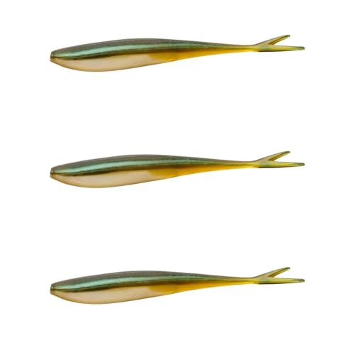Lunker City Fishing 4.5" Freaky Fish Split Tail Soft Plastic Minnow Bass Lure Stick Bait Shad Jerkbait, 8 Per Bag, Made in The USA - color: 06 Arkanasas Shiner