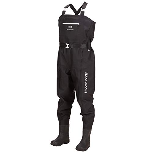 BASSDASH 3D Boot Foot Game Wader Ultra High Strength Nylon PVC Fishing Hunting Chest Waders for Men - color: Black Plaid