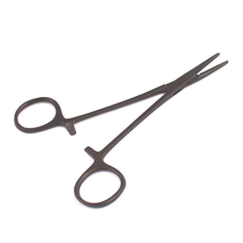 OdontoMed2011® Hemostat Forceps Locking Clamps Serrated Fishing Locking Forceps Clamp Fish Hook Remover Forceps (5" Straight & Curved, Black) - color: Black, size: 5" Straight & Curved