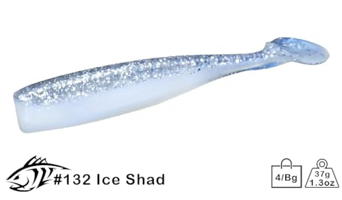 Lunker City Fishing Shaker 6" Swimbait Soft Plastic Bass Lure with Tail Swimming and Wobbling Action Swim Bait, 4 Per Bag, Made in The USA - color: Ice Shad