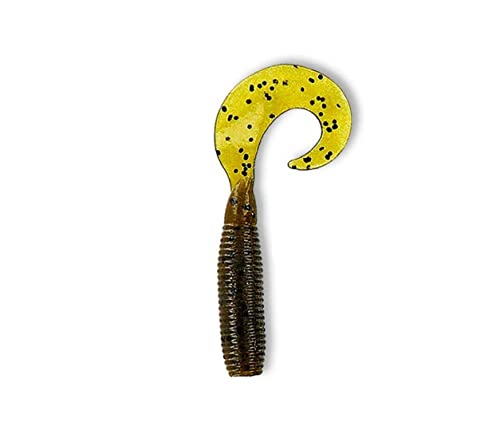 Yamamoto 5" Single Tail Grub Soft Plastic Fishing Angling Swimbait Lures with Tail-Curling Action - 20 Pack - color: GREEN PUMPKIN W/ LARGE BLACK FLAKE (20 PACK), size: 5" SUPER GRUB