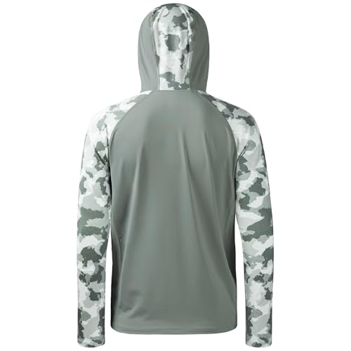 BASSDASH Men’s UPF 50 Performance Fishing Shirt Cooling Hoodie Camo Long Sleeve FS17M - color: Ash Grey/Ash Green Camo, size: X-Large