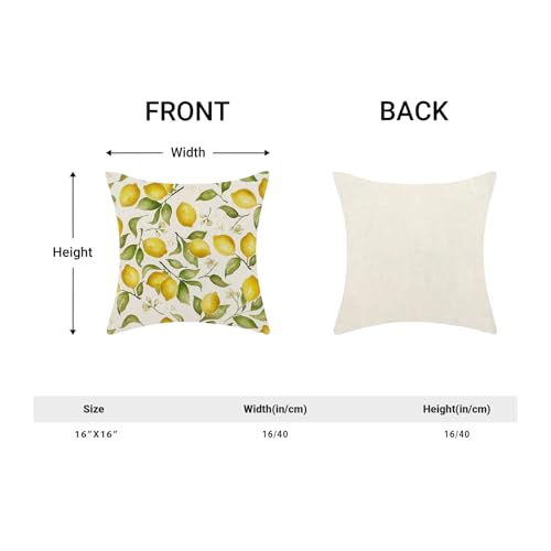 Summer Pillow Covers 16x16 Inch Set of 2 Yellow Lemon Floral Throw Pillows Outdoor Decorative Seasonal Spring Summer Yellow Green Leaves Floral Pillowcases Linen Cushion Covers for Sofa Couch - color: Lemon Floral, size: 16" x 16" (Pack of 2)