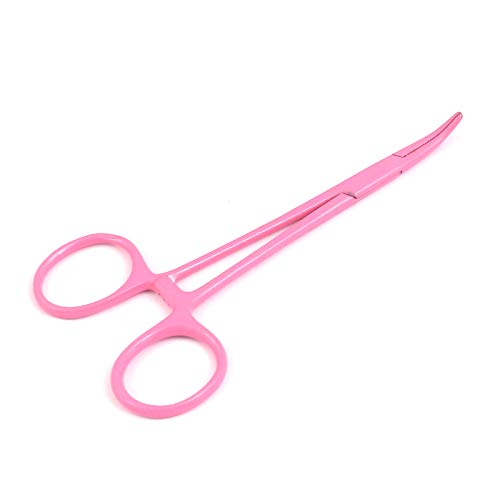 OdontoMed2011® Hemostat Forceps Locking Clamps Serrated Fishing Locking Forceps Clamp Fish Hook Remover Forceps (5" Curved, Full Pink) - color: Pink, size: 5" Curved