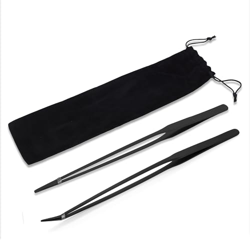 Mandala Crafts Black Straight Curved Aquarium Tweezers for Fish Tanks | 15 Inch Forceps, Rust Resistant Stainless Steel, Trimming Aquatic Plants, Bowls, Terrariums, Freshwater & Saltwater Aquascape - color: Black Curved Straight Tweezers, size: 15 Inches