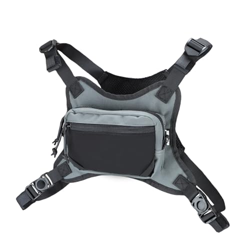 MGFLASHFORCE Chest Bag for Men and Women, Chest Rig Pack Front EDC Pouch Running Vest Phone Holder for Workout, Hiking and Outdoor Sports (Blue) - color: Grey