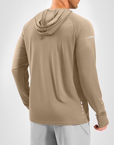 Men's Sun Protection Hoodie Shirts Long Sleeve UPF 50+ Swim Shirts for Men Rash Guard Fishing Shirt Quick Dry - color: Khaki, size: Medium