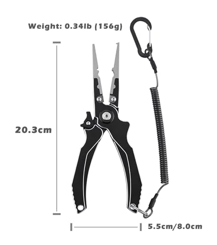 Aluminum Alloy Fishing Pliers, Corrosion Resistant,Multifunctional Hook Remover with 2 Sheaths,Safety Lock, Fishing Line Cutting,Tungsten Carbide Cutters, 8 Inch Lightweight Fishing Tool