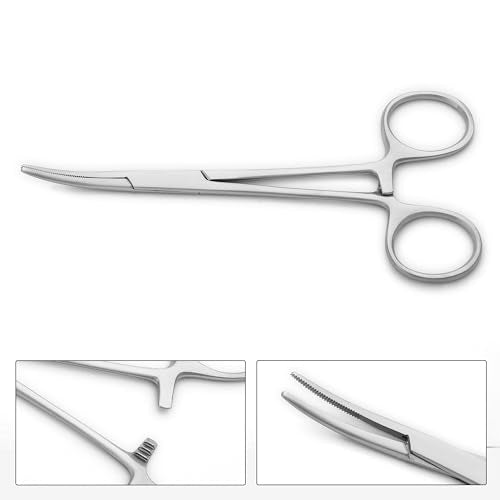 12-Pack Mosquito Hemostat Locking Forceps, 6 Curved & 6 Straight, Stainless Steel, 5-Inch