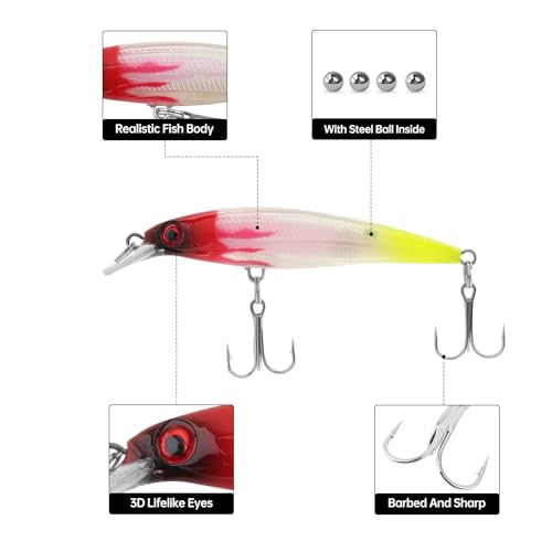 12pcs Suspending Jerkbait Fishing Lures Kit, Minnow Lures Jerk Bait Crankbaits Swimbait, Artificial Hard Minnow Fishing Bait for Bass Trout Pike Walleye Catfish Freshwater Saltwater