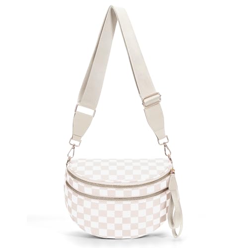 Checkered Crossbody Bum Bags for Women Nylon Checkered Purse Checkerboard Fanny Pack - color: A04-beige