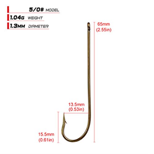 100pcs Long Shank Fishing Hooks High Carbon Steel Fly Tying Jig Hooks Super Sharp Barbed Hook Tips Tan Color 13 Sizes for Choice - size: 5/0#