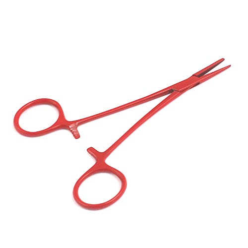 OdontoMed2011® Hemostat Forceps Locking Clamps Serrated Fishing Locking Forceps Clamp Fish Hook Remover Forceps (5" Straight & Curved, Full Red) - color: Red, size: 5" Straight & Curved