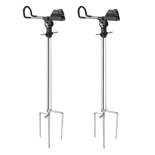 2 Pack Fishing Rod Holders for Bank Fishing, Multifunctional Stainless Steel Fishing Pole Holders for Ground, 360 ° Adjustable & Detachable Easy to Carry, Gift for Men Father’s Day, Birthday Day - style: All-season