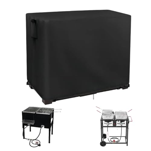 Turkey Fryer Cover, Waterproof 18QT x 2 Crawfish Boiler Cover for Outdoor Propane Fryers with Movable Cart, Commercial Fryer Covers for Double Deep Fryers with 2 Baskets-36 D x 26" W x 31" H - size: 36" D x 26" W x 31" H
