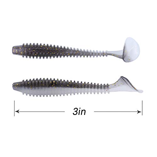 RUNCL Swimbaits Paddle 10/20/30/40PCS, 5/4/3/2 Inchs Paddle Tail, Soft Lure for Trout Crappie Bass, Durable Plastic Bait Swimmer for Saltwater/Freshwater, Fishing Lover's Gift - color: Shadow Gold, size: 3in, 30pcs