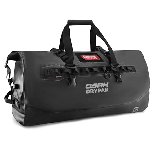 OSAH DRYPAK Waterproof Duffel Bag 25L/40L/60L – Heavy-Duty Motorcycle Tail Bag, Roll-Top Dry Bag for Travel, Camping, Boating, Kayaking, Outdoor Adventure - color: BLACK, size: 60L