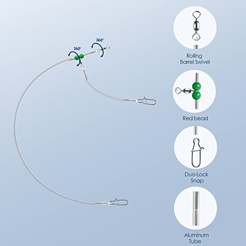 Fishing Leader Fishing Rigs, Luroad 6/12/18 Pcs Nylon-Coated Lines with Swivels Snap Beads, Stainless Steel Hooks Crimps Saltwater Freshwater for Fishing Lovers Angler, 1 Arm/ 2 Arms - color: A.1 Arm-Green-6pcs