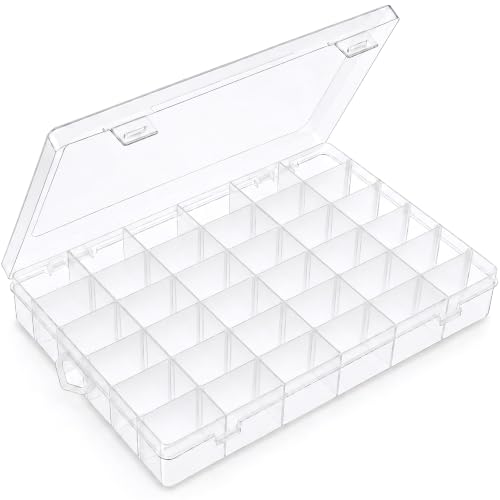 OUTUXED 36 Grids Clear Plastic Organizer Box with Adjustable Compartment Dividers Rock Collection Box for Bead, Nails, Jewelry, Art, DIY Crafts, Fishing Tackle, Small Items Organizers and Storage - color: 1 Pack