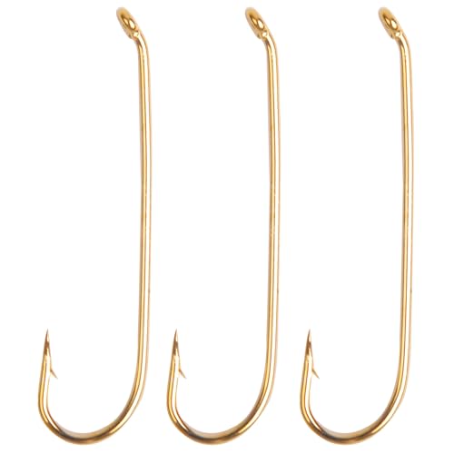 200pcs Fly Hooks for Fly Tying Dry Wet Barbless Nymph Flies Curved Fly Fishing Hooks IGN Carbon Steel Long Shank Jig Hook with Tackle Box 2# 4# 6# 8# 10# - color: Gold, size: 2# - 200 Pack