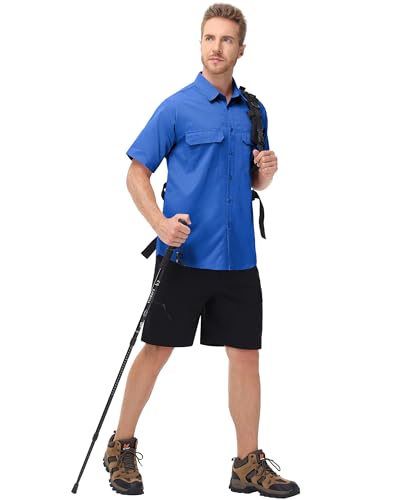 Satankud Fishing Shirts for Men Short Sleeve Sun Protection Cooling Hiking Shirt for Travel Safari Camping Work - color: Dark Blue, size: Small