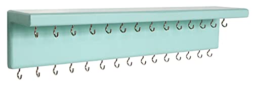 SANY DAYO HOME Jewelry Organizer with 30 Hooks and Cosmetics Shelf, 15 x 3 x 4 inches Wall Mounted Rustic Pine Wood Holder for Necklaces and Bracelets, Suitable for Kids and Adults (Aqua) - color: 30 Hooks Aqua